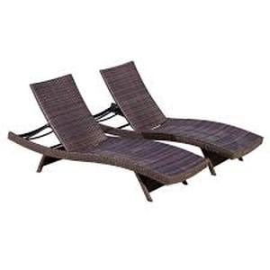 lot 16 image: Noble House Salem Multi-Brown 2-Piece Wicker Outdoor Chaise Lounge - 1 has damage