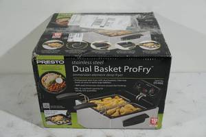 lot 204 image: NEW Presto Stainless Steel Dual Basket ProFry Deep Fryer