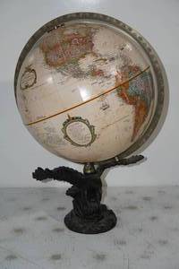 lot 163 image: Vintage Globe with Carved Eagle Base