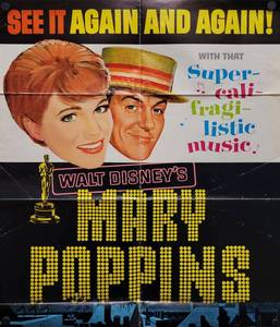 1964 Walt Disney Mary Poppins Movie Poster - 26 x 32 - Looks like an Original that someone trimmed the white border and the credits off