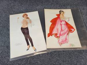 Lot of (2) Original Vargas Playboy Pinup Girl Prints - About 16 x 11 Each