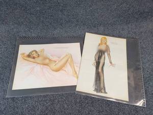 Lot of (2) Original Vargas Playboy Pinup Girl Prints - About 16 x 11 Each