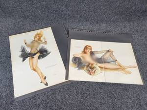 Lot of (2) Original Vargas Playboy Pinup Girl Prints - About 16 x 11 Each