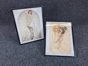 Pair of Framed Vintage Playboy Pinup Girls - Frames are about 9 x 11