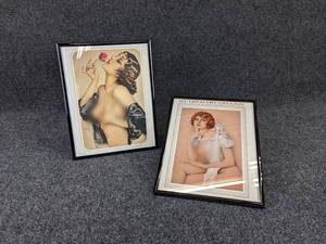 Pair of Framed Vintage Playboy Pinup Girls - Frames are about 9 x 11