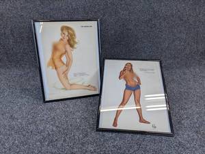 Pair of Framed Vintage Playboy Pinup Girls - Frames are about 9 x 11