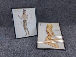 Pair of Framed Vintage Playboy Pinup Girls - Frames are about 9 x 11