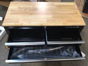 36 in. W 3-Drawer Rolling Tool Cart in Gloss Black with Hardwood Top by Husky Customer Returns See Pictures