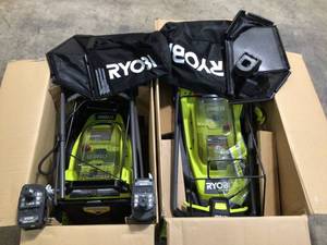 ONE HP 18V Brushless 16 in. Cordless Battery Walk Behind Push Lawn Mower with (2) 4.0 Ah Batteries and (1) Charger by RYOBI Customer Returns See Pictures