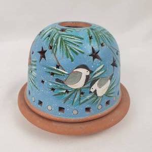 lot 22 image: Hand Painted Bird Terracotta Votive Candle Holders and Night Light