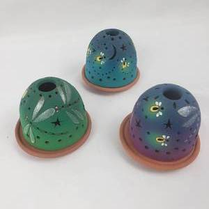 lot 23 image: Terracotta Hand Painted Dragonfly Votive Candle Holders and Night Lights