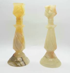 lot 44 image: Italian Alabaster Chiseled Twist Motif Candle Sticks