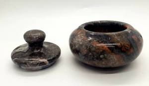 lot 45 image: Vintage Carved Stone Round Jar With Lid