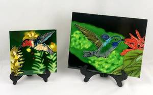 lot 145 image: Colorful Hummingbirds Ceramic Tile Art