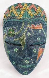 lot 2 image: 4 Intricate Folk Art Delights- Indonesian Batik Mask & Oaxacan Lizards  Alebrijes