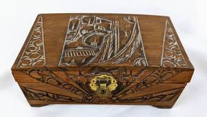 lot 92 image: Three Vintage Carved Wood Jewelry Boxes Made in China