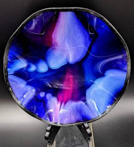lot 91 image: Stunning Purple Raku Pottery with Tejas Art Glass Dish - All Signed- Lori Bonz & More