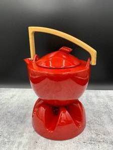 lot 111 image: Cool Red Teapot and Three Red Asian Dishes