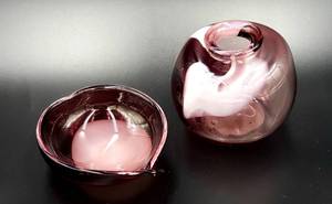 lot 158 image: Decorative Rose Pink Art Glass Vase and Bowl- Signed & Dated