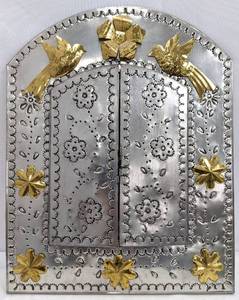 lot 96 image: Punched Tin Folk Art Mirror - Mexican Triptych-Style