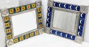lot 97 image: Two Tile & Punched Tin Mexican Folk Art Mirrors