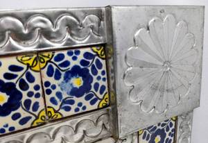 lot 98 image: Large Tile and Punched Tin Mexican Folk Art Mirror
