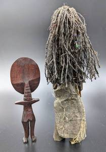 lot 182 image: Two Carved African Fertility Dolls - Turkana of Kenya & Ashanti of Ghana