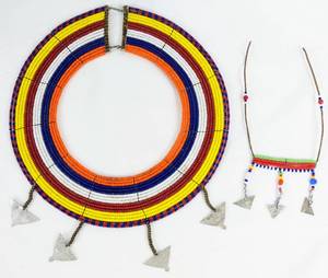 lot 187 image: Two-Part Maasai Beaded Wedding Collar with Bead & Leather Mat - African Tribal Art