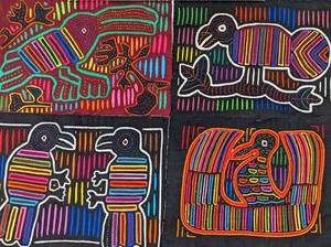 lot 199 image: Kuna Indian Hand Stitched Bird Molas (Cloth Textiles) - One Framed