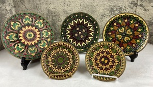 lot 303 image: Vintage Mid Century Moroccan Decorative Plates - Bronze  Copper with Enamel Inlay and a Beautiful Incense Burner