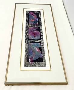 lot 308 image: Colorful Art Picture, Leather Leaf and Hand Crafted Mirror