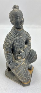 lot 249 image: Chinese Souvenirs Chirping Bird, Terracotta Warrior, & a Carved Wooden Decorative Plate