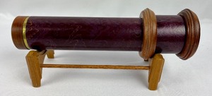 lot 246 image: Vintage Blue, Purple, and Faux Wood Kaleidoscopes With Wooden and Brass Stands
