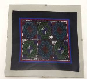 lot 312 image: Framed Embroidery Cross Stitch and Candle Holder