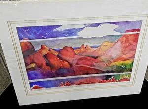lot 325 image: Colorful Watercolor Art by Lorraine Pszczola  Handmade Tile  Framed Mama Chicken