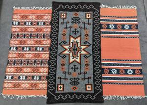 lot 7 image: Three Vibrant Southwestern Hand-Made Wool Rugs