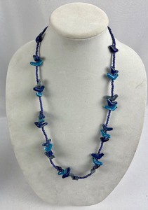 lot 254 image: Birds and Llamas Vibrant Beaded Blue Necklaces from CentralSouth America