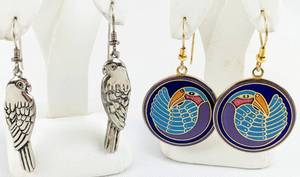 lot 11 image: 5 Pairs Earrings by Designer Laurel Burch and Cloisonne Parrot Earrings