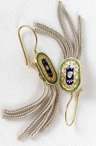 lot 273 image: Three Pairs Sterling & Enamel Fringe Dangle Earrings