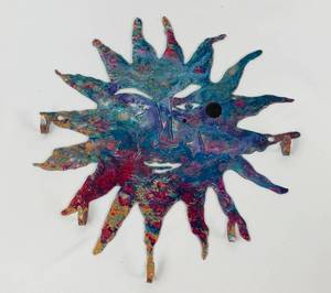lot 116 image: Sun Shaped Mexican Punched Tin Mirror and Desert Wall Art