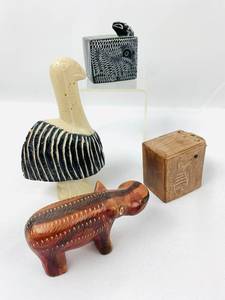 lot 121 image: Handcrafted Stone African Boxes and Animals