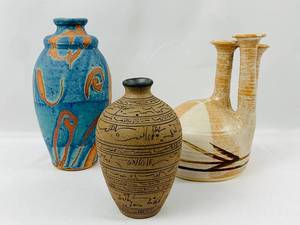 lot 124 image: Three Gorgeous Signed Pottery Vases