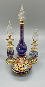 lot 32 image: Three Art Glass Perfume Bottles with Jewelry Box