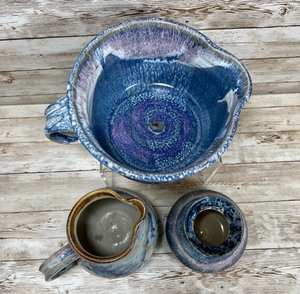 lot 18 image: Elegant Glazed & Signed Pottery- Purples & Blues