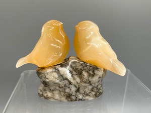 lot 48 image: Hand Carved Selenite Love Birds on Granite Stone