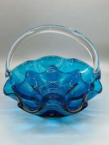 lot 161 image: Double Crimped Cobalt Blue Art Glass Basket