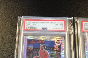 2019-20 Hoops Premium Stock Pulsar Coby White PSA 8 & RJ Barrett PSA 6 Rookie Card Lot