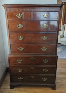 lot 8 image: Baker Mahogany Chippendale Tall Dresser