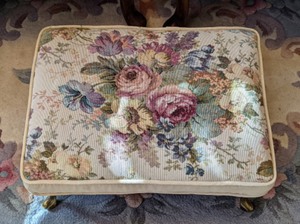 lot 35 image: Pair of Vintage Wing Back  Armchairs and Footstool