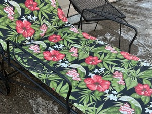 lot 324 image: Metal Outdoor Lounge Chair and Two Coordinating Accent Tables